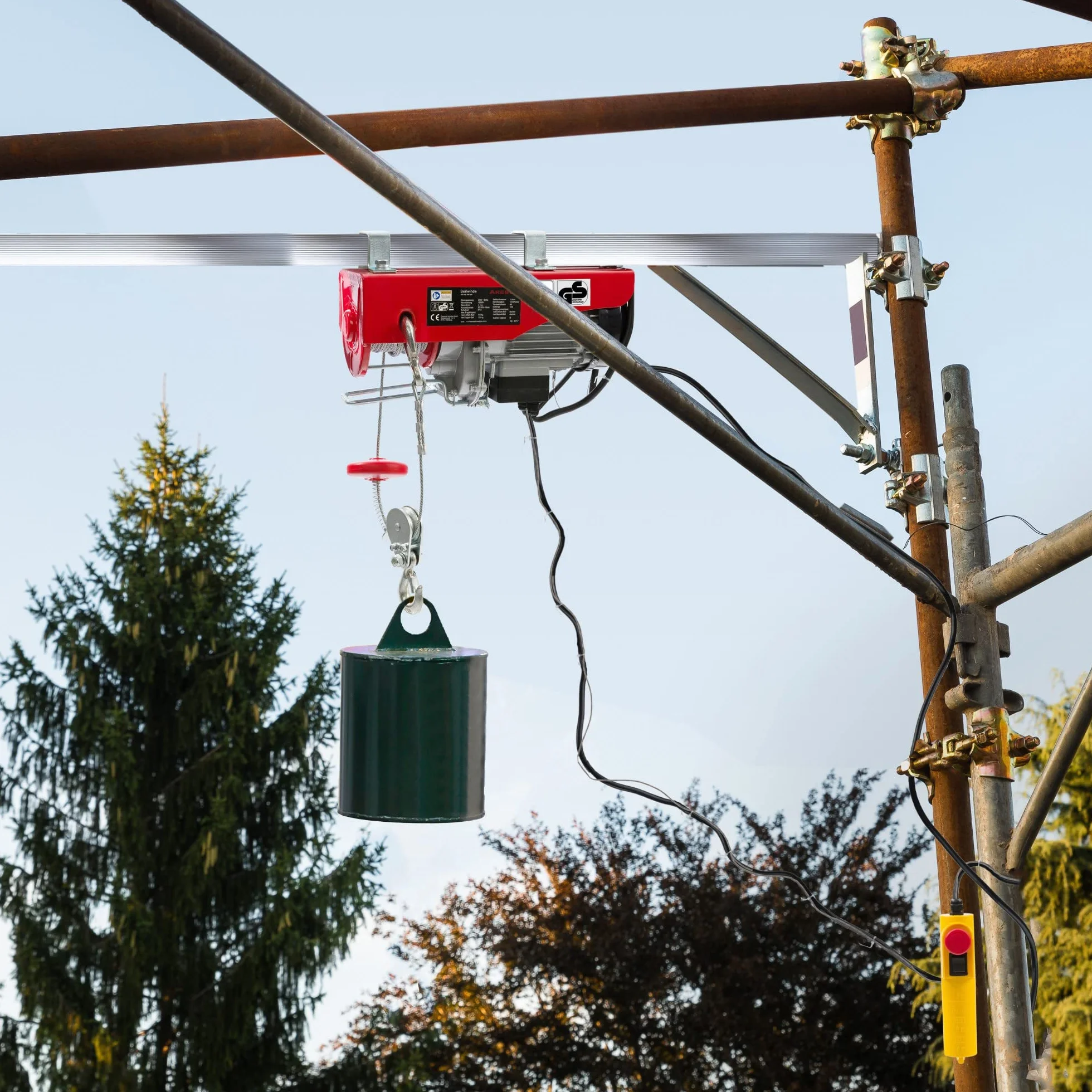 Arebos Elektryczna wciągarka linowa | Wciągnik linowy 500W | Wciągarka silnikowa z pilotem kablowym | Wciągnik towarowy | Pojedynczy hak/podwójny hak | Wysokość podnoszenia 12m |Udźwig 100kg-200kg