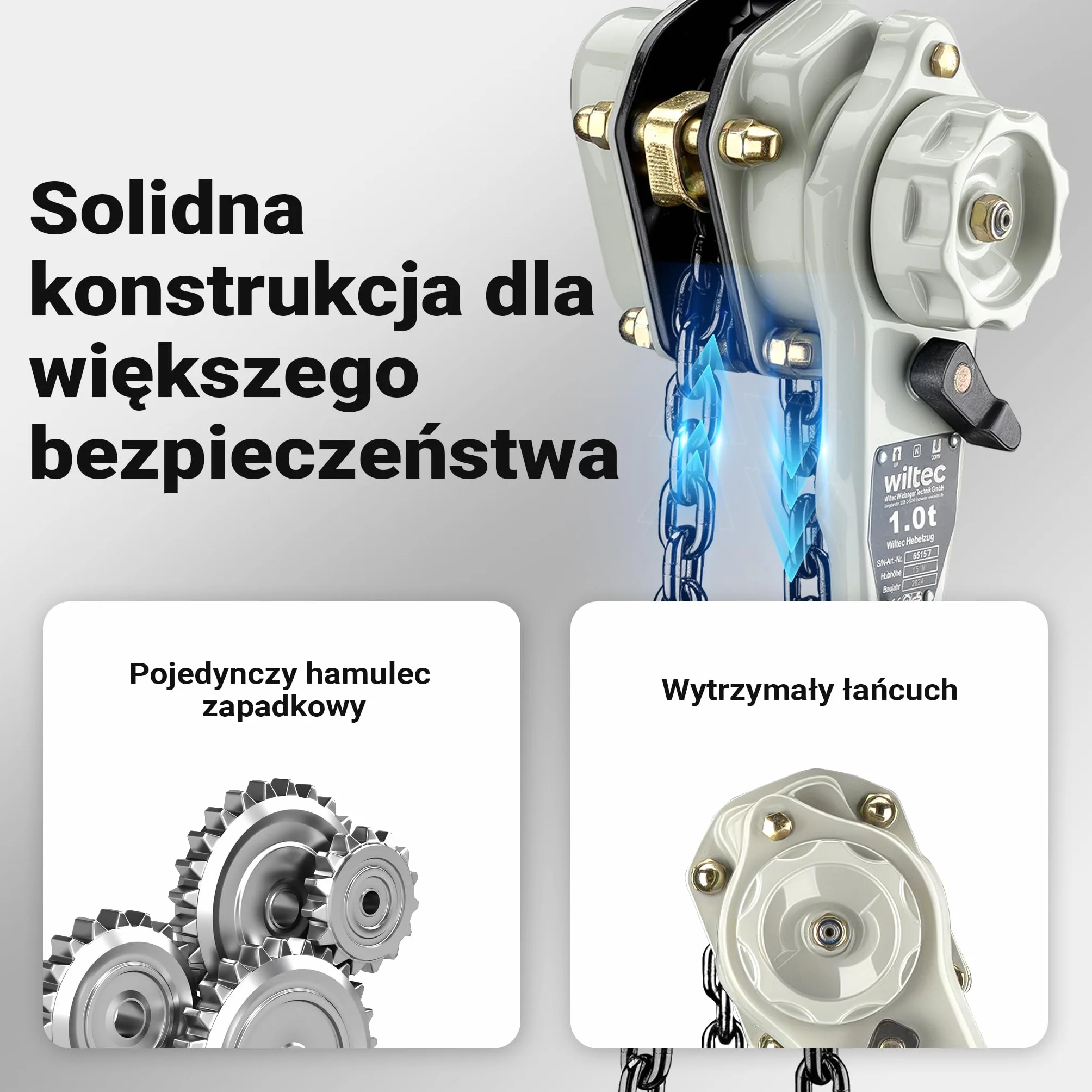 Wiltec Wciągnik dźwigniowy 1 t x 1,5 m, wyciągarka z obrotowym uchwytem 360° idealny do małych przestrzeni