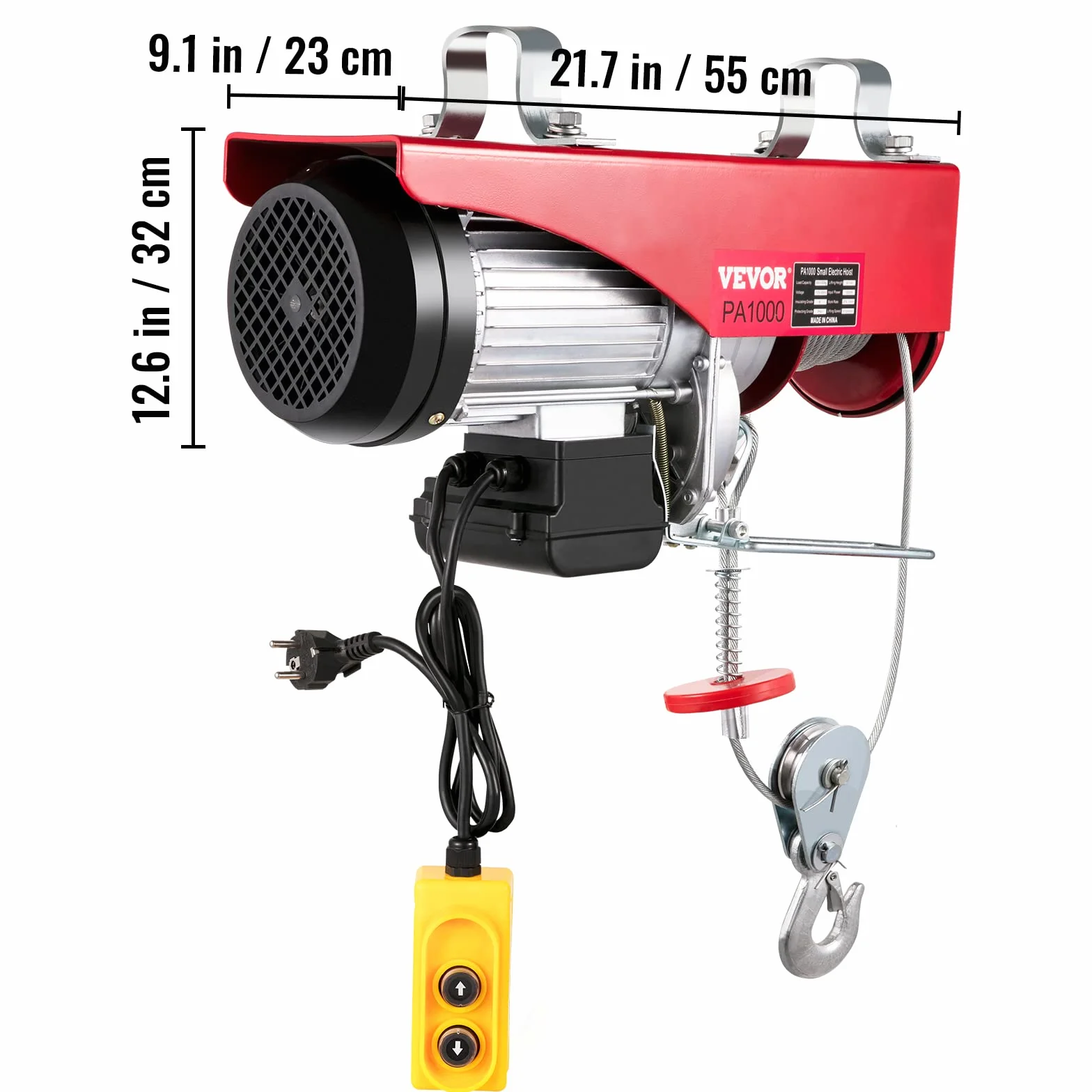 VEVOR Wciągarka elektryczna 500 kg do 1000 kg, wysokość podnoszenia 12 m, wciąganie liny, wciągarka silnikowa, wciąganie butelek, dźwignia liny, elektryczny wciągnik łańcuchowy z pilotem zdalnego sterowania na kabel