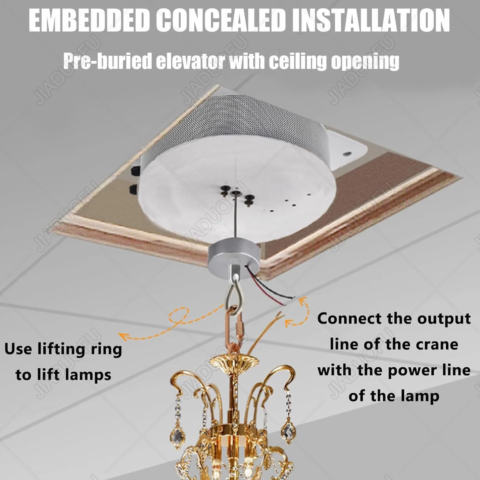 Podnośnik żyrandola 2 w 1, podnośnik lamp wiszących, podnośnik żyrandola, elektryczny podnośnik żyrandola, z pilotem i przełącznikiem ściennym, odpowiedni do hoteli i salonów 70KG