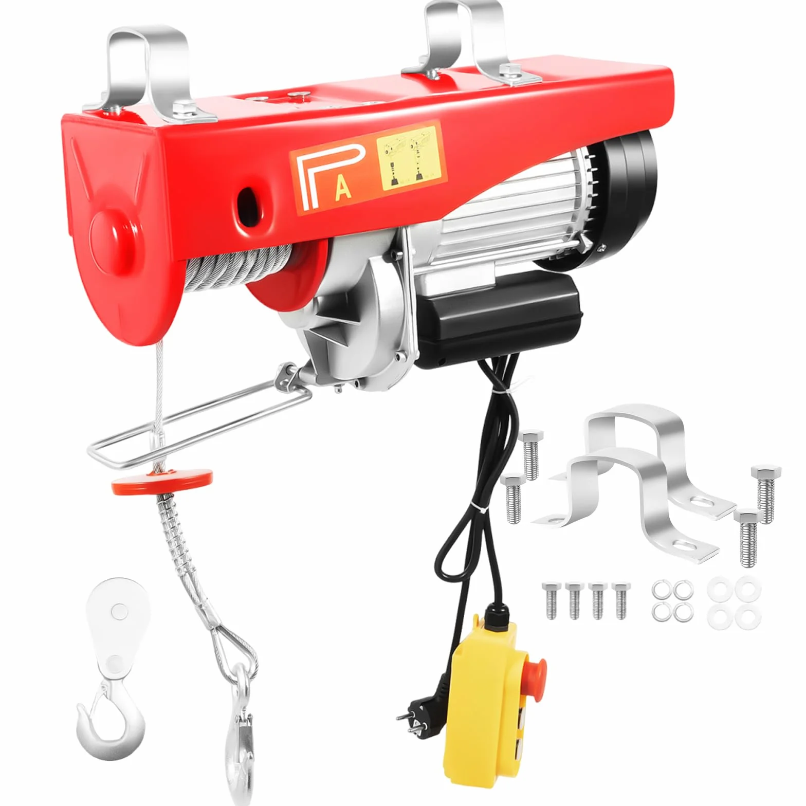 Elektryczna wciągarka linowa z pilotem zdalnego sterowania, wciągarka łańcuchowa, 1600 W, 1000 kg, wysokość podnoszenia 12 m, z jedną liną/wysokość podnoszenia 6 m, z dwoma linami