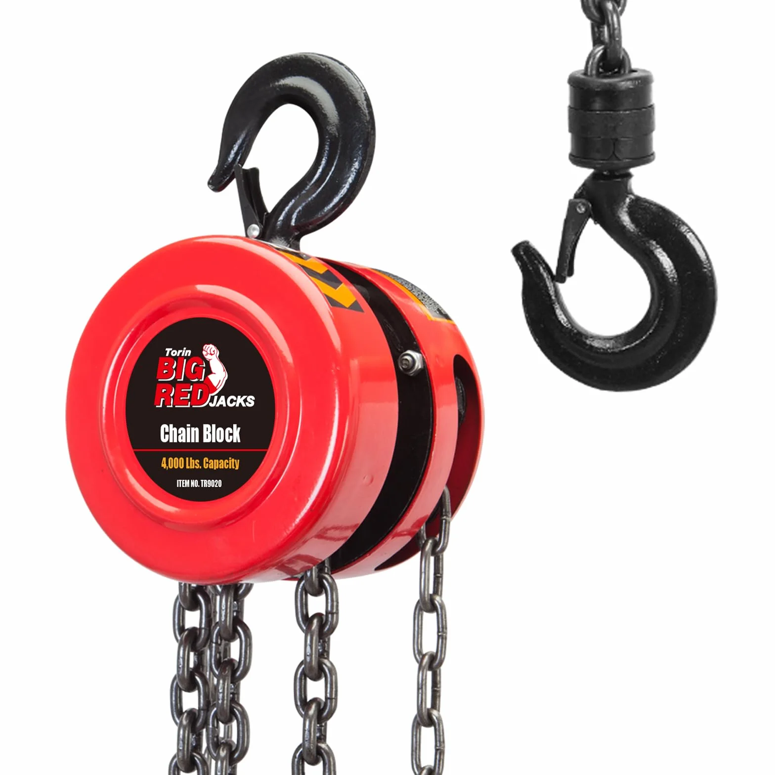 BIG RED Blok łańcuchowy Torin/ręczny wciągnik z 2 haczykami, nośność 2 ton (1,8 kg)