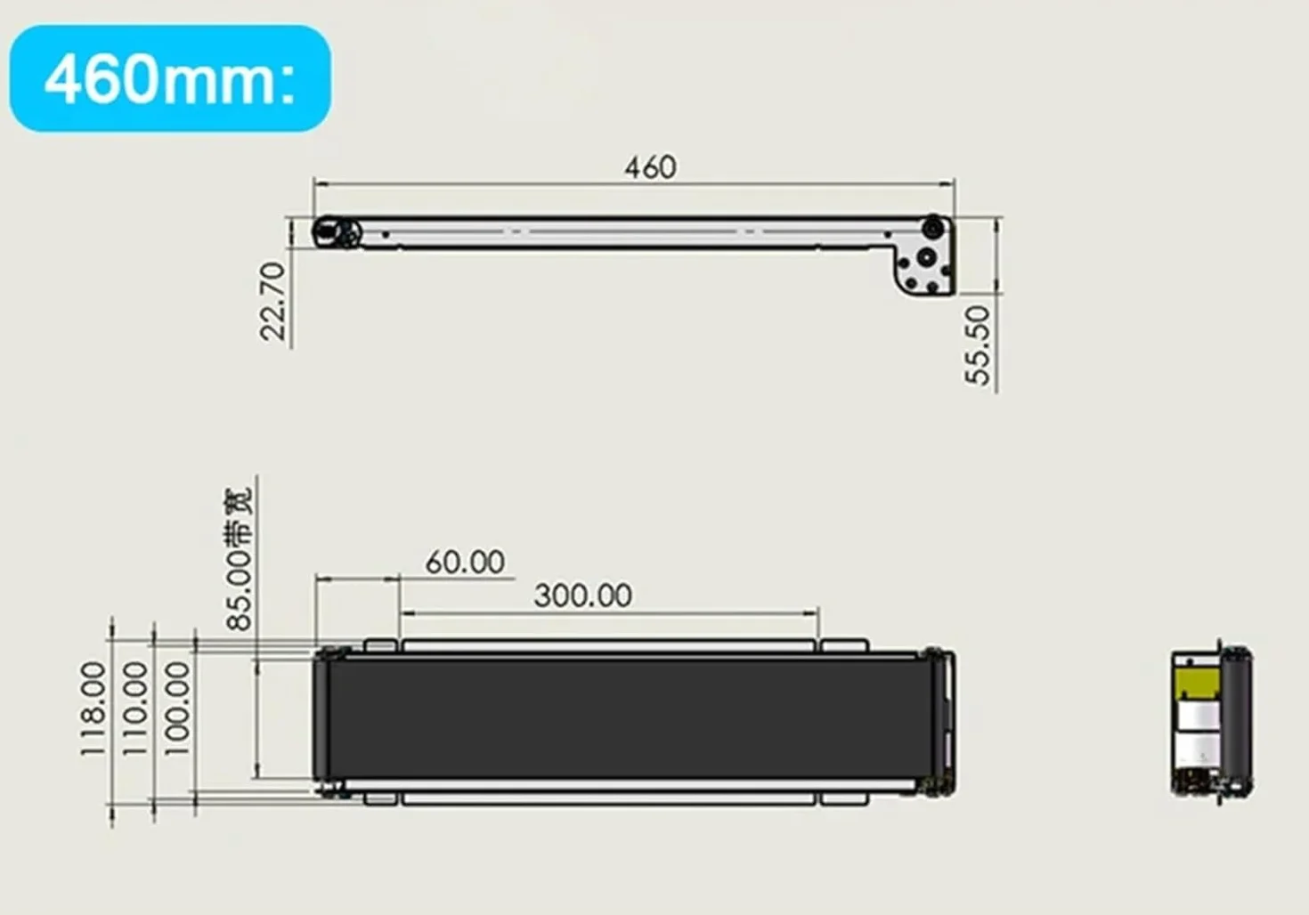 Mini elektryczny biurkowy przenośnik taśmowy, maszyna przenośnika taśmowego 24V DC, 460mm x 85mm ze stali nierdzewnej tor przenośnika automatu sprzedającego Cargo Lanec, obciążenie 3,5-5kg.
