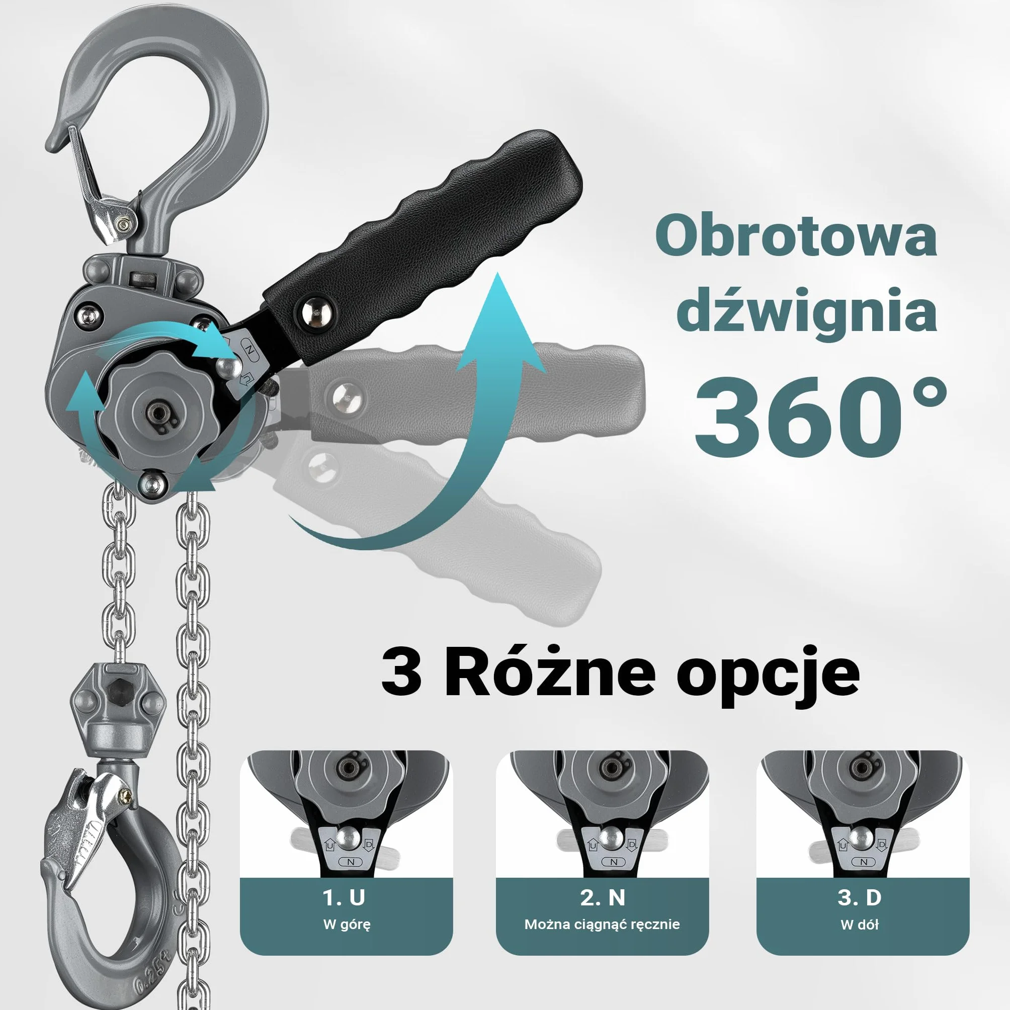 Wiltec Mini wciągnik ręczny dźwigniowy o nośności do 1500 kg i wysokości podnoszenia 1,5 m, z obudową aluminiową i łańcuchem G100