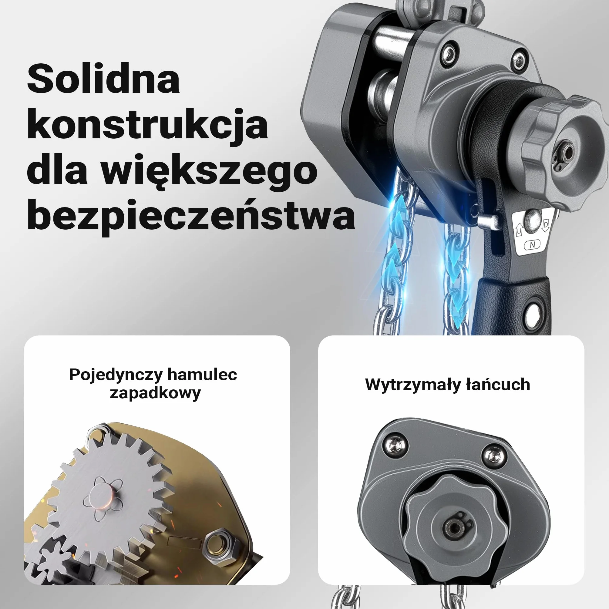 Wiltec Mini wciągnik ręczny dźwigniowy o nośności do 1500 kg i wysokości podnoszenia 1,5 m, z obudową aluminiową i łańcuchem G100