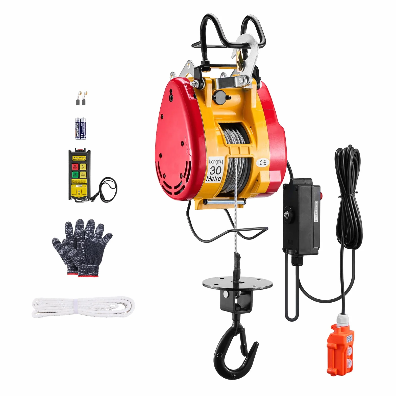 VEVOR Elektryczna wciągarka podnosząca 2 w 1, pojemność 500 kg, 1800 W, przenośna wciągarka o wysokości podnoszenia 30 m, 11 m/min, z przewodowym i bezprzewodowym pilotem zdalnego sterowania, do