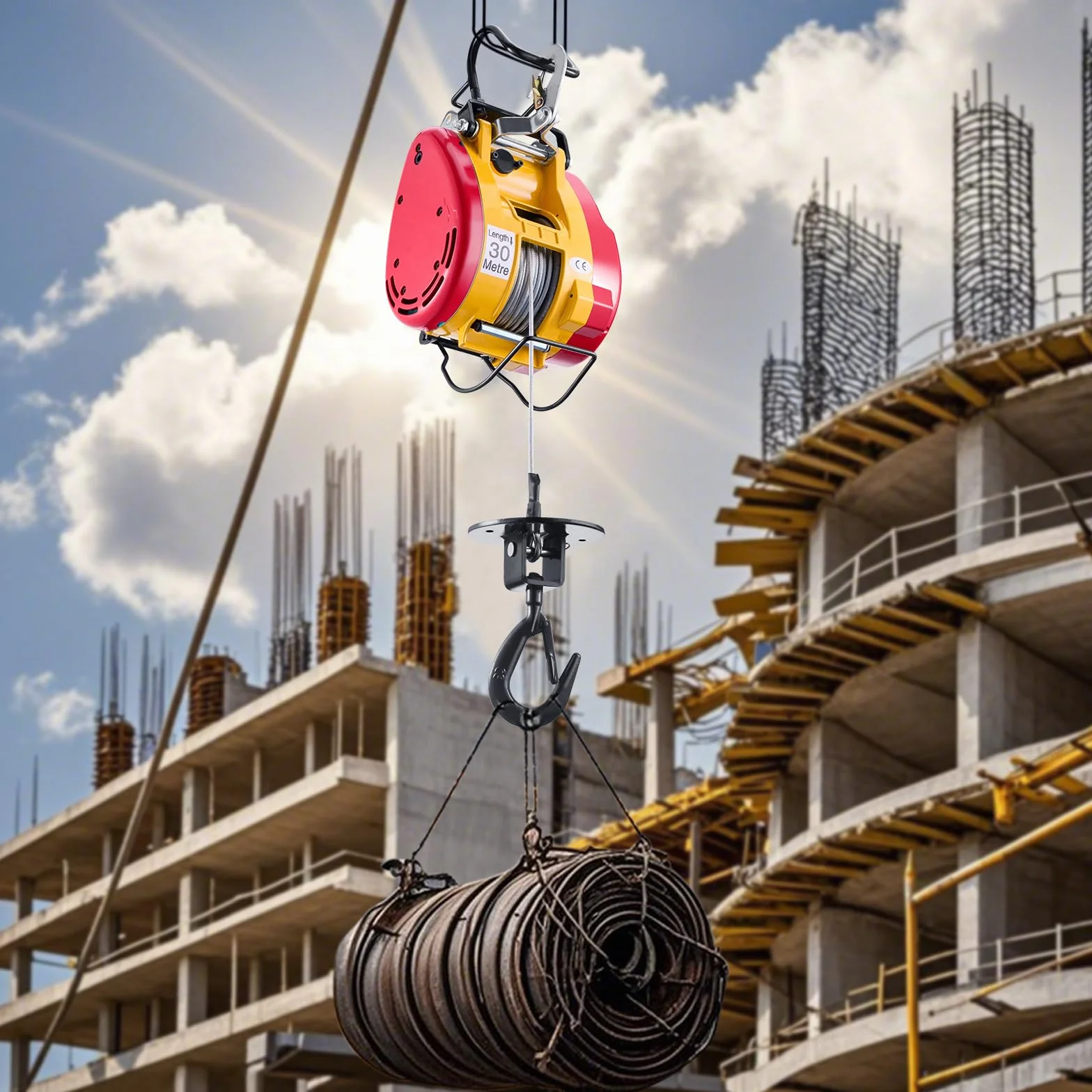 VEVOR Elektryczna wciągarka podnosząca 2 w 1, pojemność 500 kg, 1800 W, przenośna wciągarka o wysokości podnoszenia 30 m, 11 m/min, z przewodowym i bezprzewodowym pilotem zdalnego sterowania, do