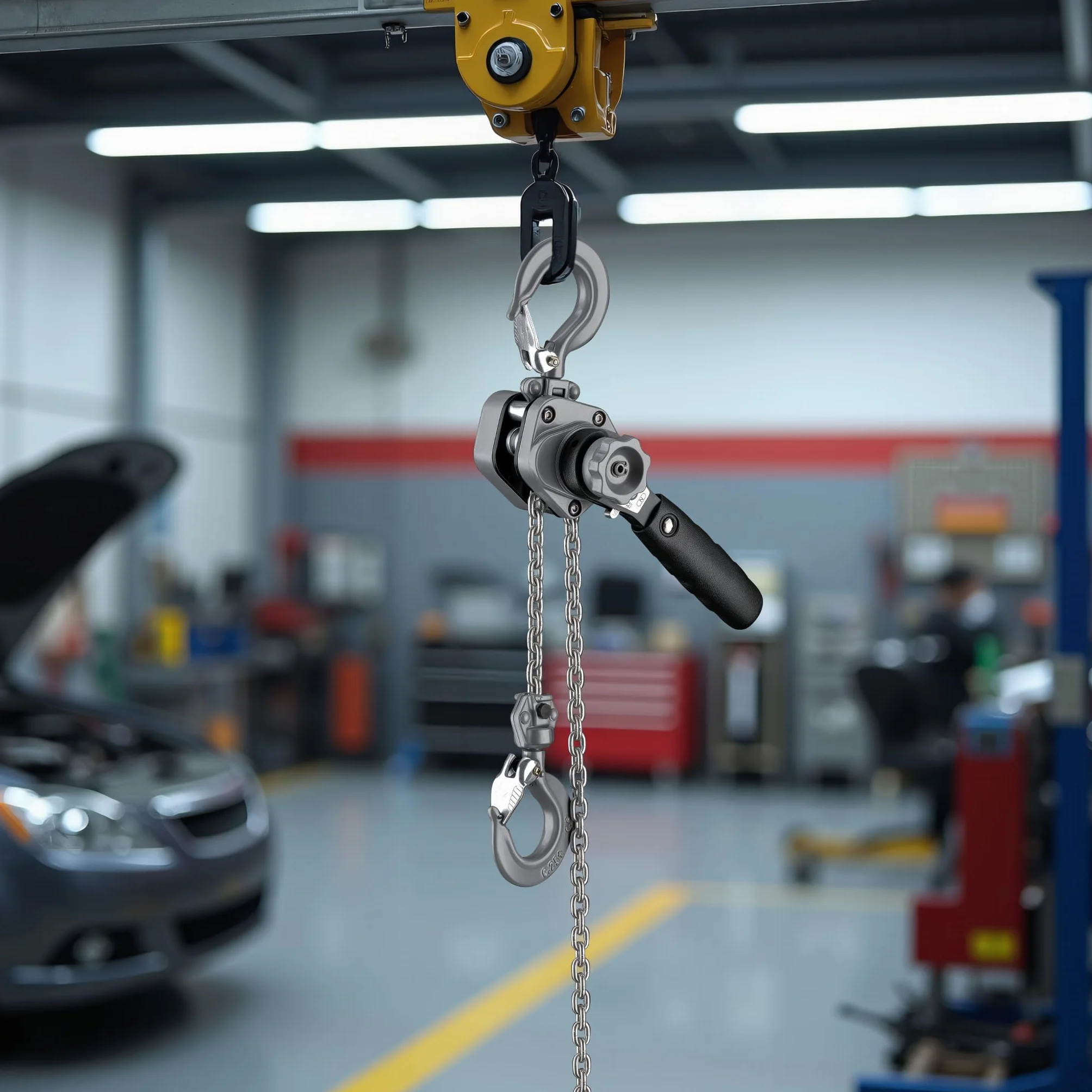 Wiltec Mini wciągnik ręczny dźwigniowy o nośności do 1500 kg i wysokości podnoszenia 1,5 m, z obudową aluminiową i łańcuchem G100