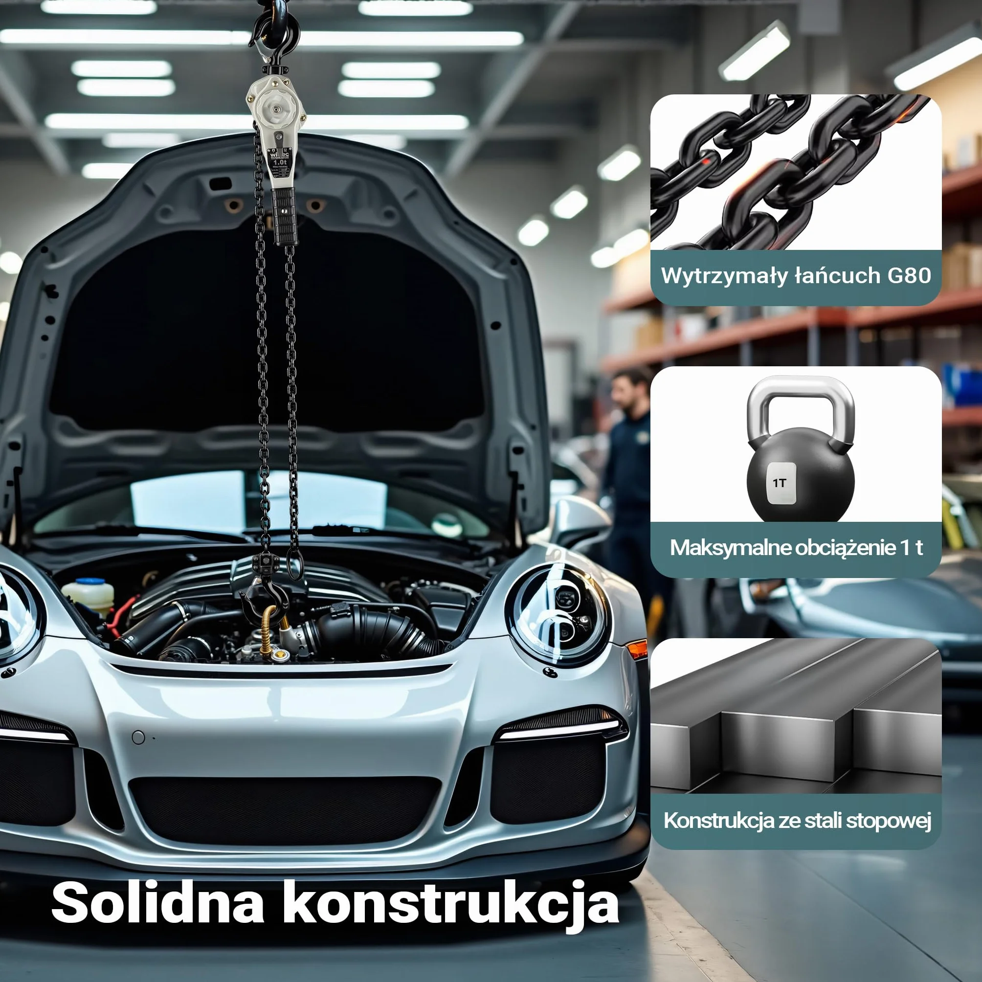 Wiltec Wciągnik dźwigniowy 1 t x 1,5 m, wyciągarka z obrotowym uchwytem 360° idealny do małych przestrzeni