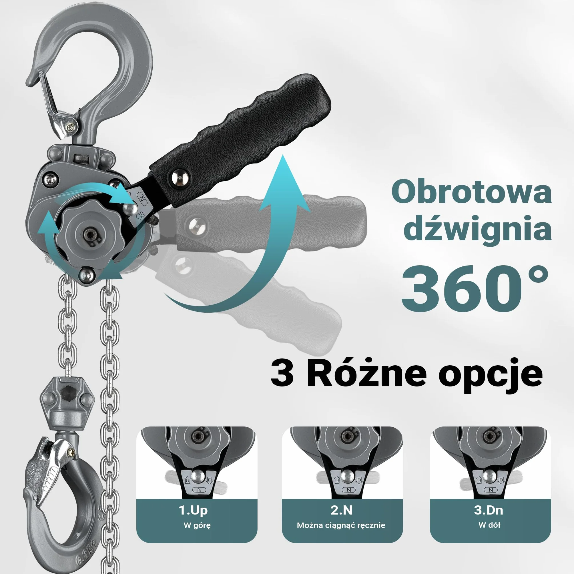 Wiltec Mini wciągnik ręczny dźwigniowy o nośności do 250 kg i wysokości podnoszenia 1,5 m, z obudową aluminiową i łańcuchem G100