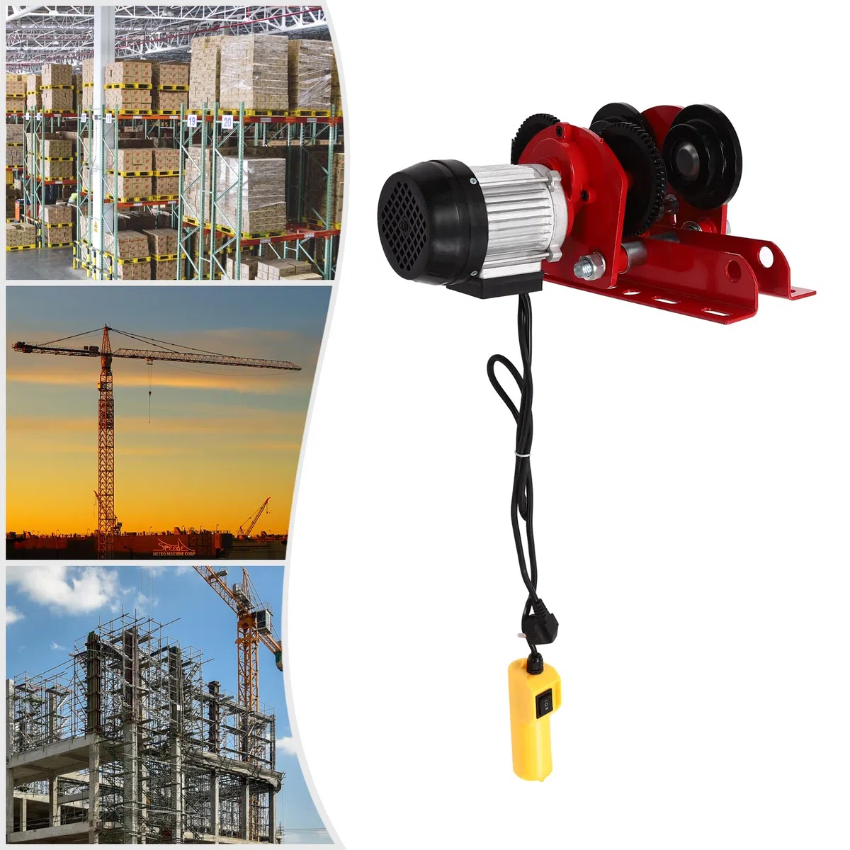1T 220 V 370 W wciągarka linowa, elektryczna wciągarka linowa, elektryczna wciągarka elektryczna, elektryczna wciągarka silnikowa z długim kablem zdalnego sterowania, 120 cm
