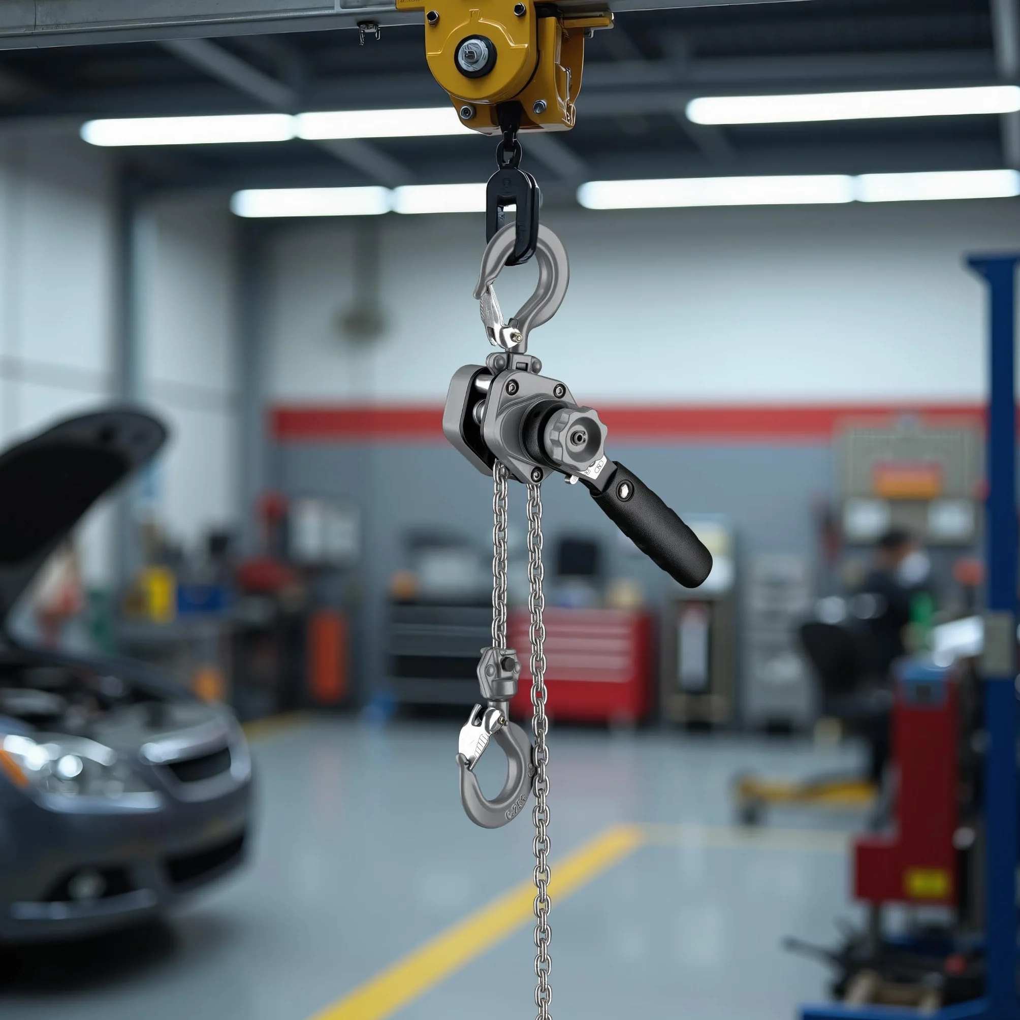 Wiltec Mini wciągnik ręczny dźwigniowy o nośności do 250 kg i wysokości podnoszenia 1,5 m, z obudową aluminiową i łańcuchem G100